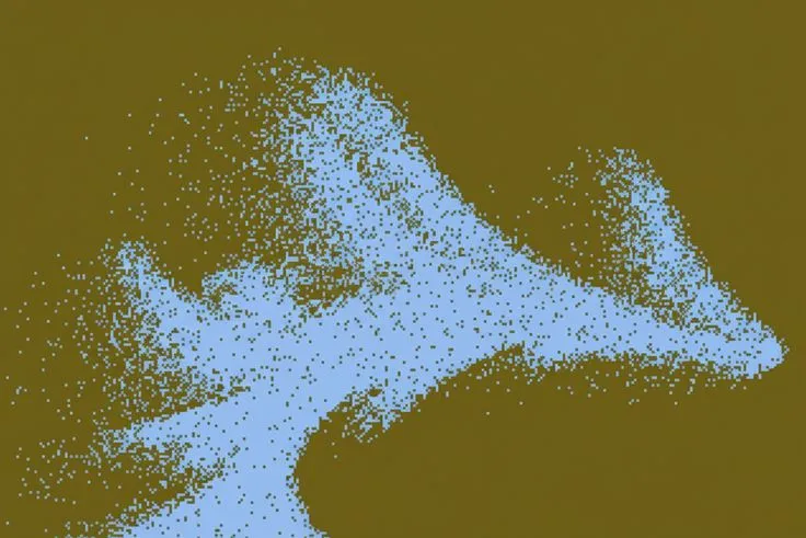 Particle-cloud illustration representing a conversational AI model