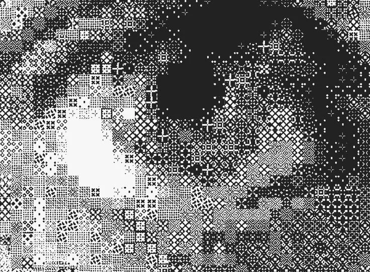 Dense pixel cluster illustration representing a machine-learning model