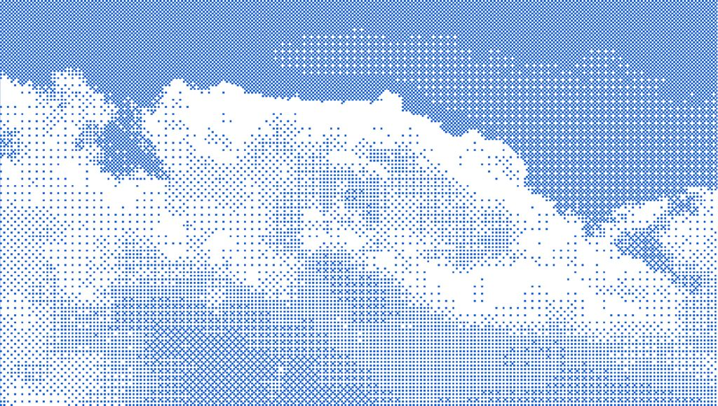 Cloudy sky halftone illustration representing exploration