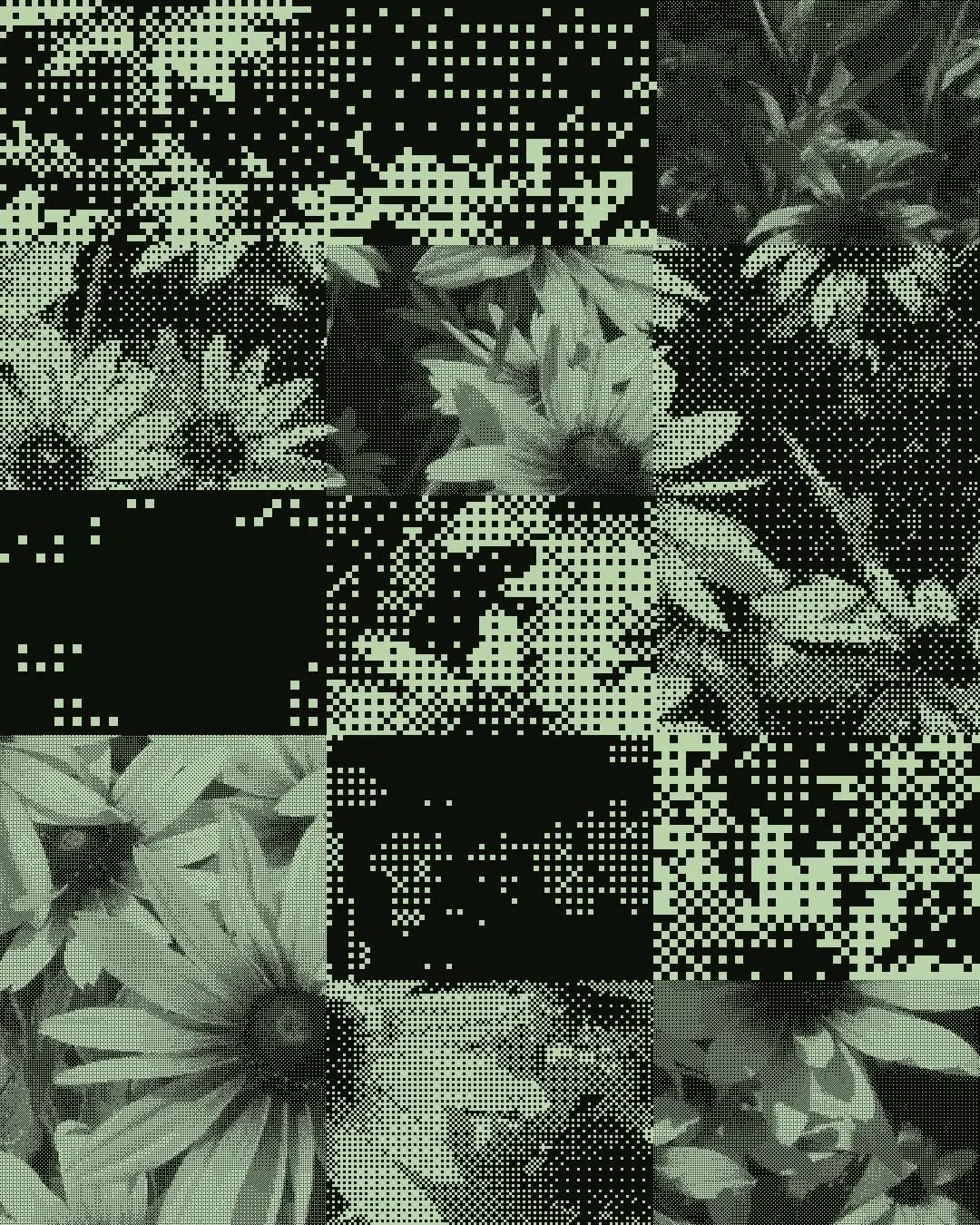 Halftone collage representing connected systems and workflows