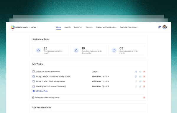 Barrett Values Centre assessment dashboard built by Code District