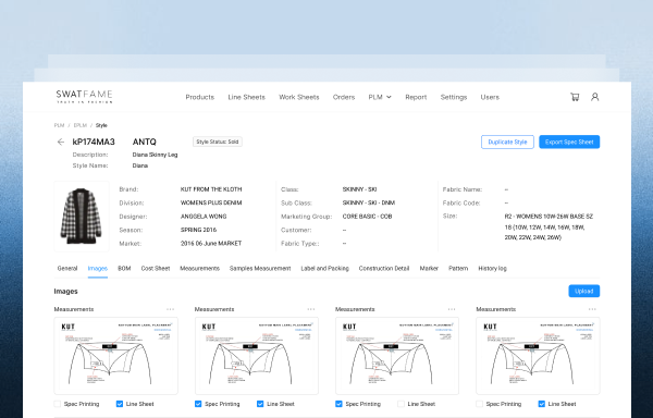Fashion operations product spec-sheet dashboard built by Code District