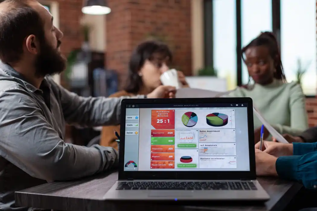 laptop computer with company charts