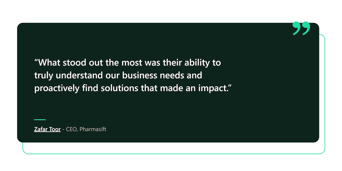 Pharmasift Client testimonial about Code dDstrict